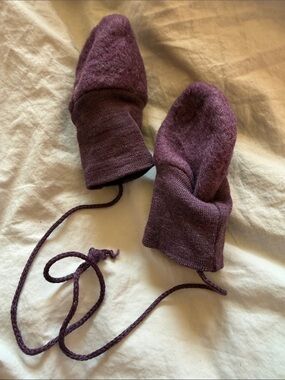 Wool Purple Baby Mittens with String